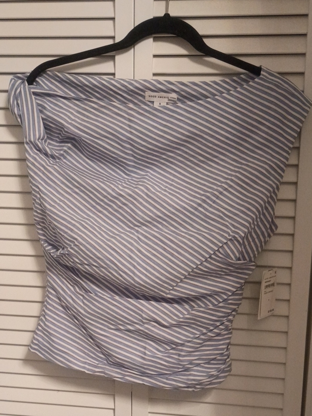 Boden Blue and White Striped Off-Shoulder Cotton Top